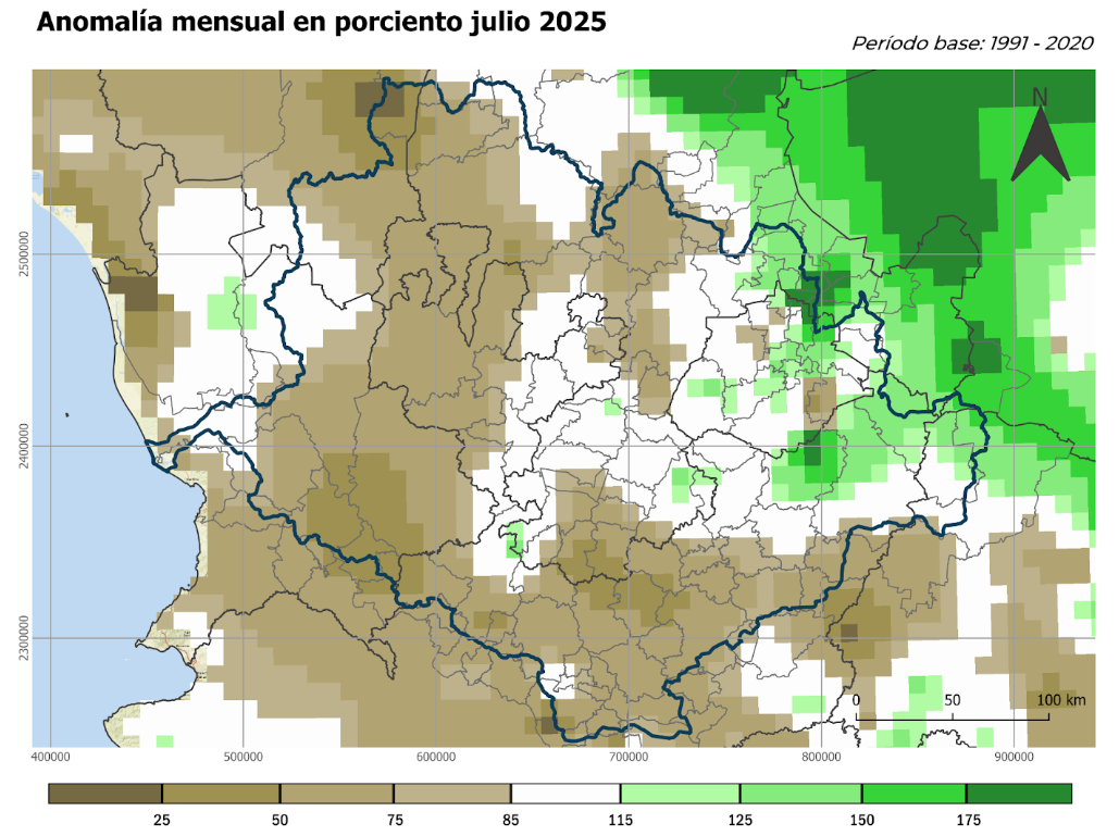 Anomalia mensual en porcentaje de julio 2025
